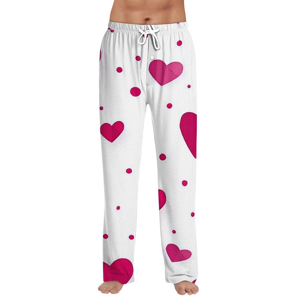 Men's Valentine's Day Printed Drawstring Long Pants Casual Pajamas