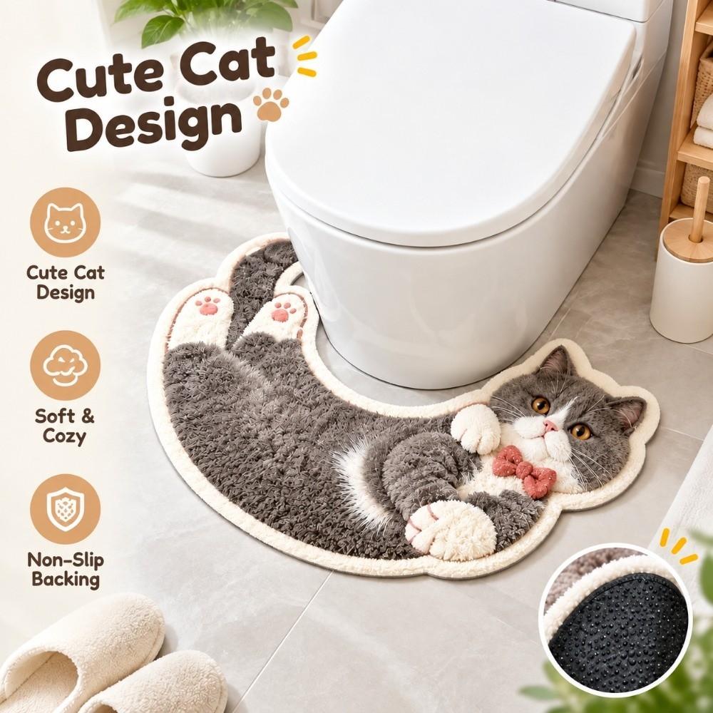 Splash Proof Decorative Floor Mat U-Shaped Curved Toilet Rug Cat Pattern Rug Toilet Base