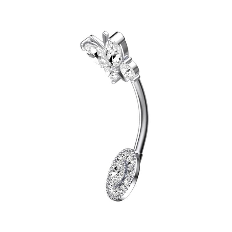 Butterfly-Belly Button Rings Stainless Steel Navel Piercing Jewelry Navel Ring Barbell for Women Girls Dangle Belly Ring