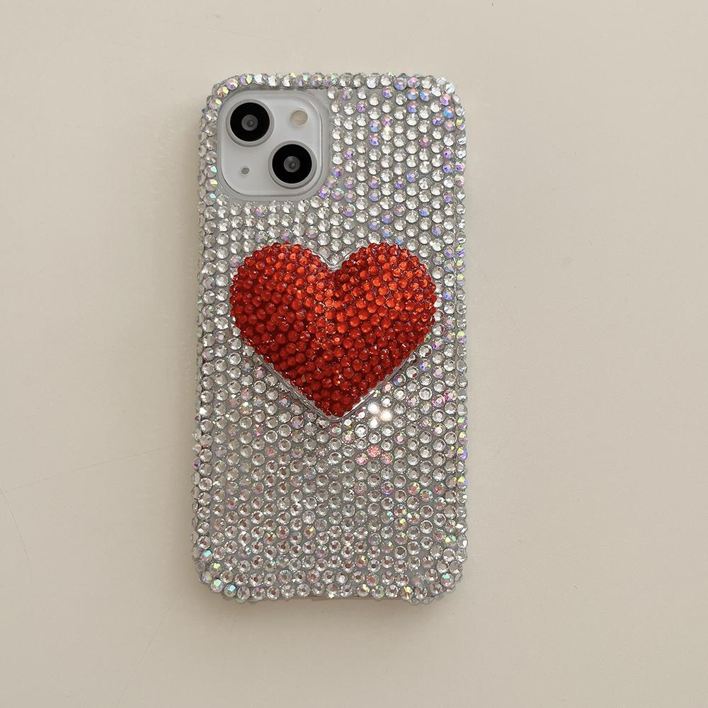 Glitter Diamond Crystal 3D Heart Stand Holder Phone Case for IPhone 15 14 16 plus 13 12 Air 17 Pro Max 11 Shockproof Bling Cover