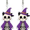 Acrylic Dangle Earrings 1 Pair Halloween Skeleton Cat Drop for Women, Witch Hat Skull Hoop Earring, Theme Jewelry Gift Sweet Cool