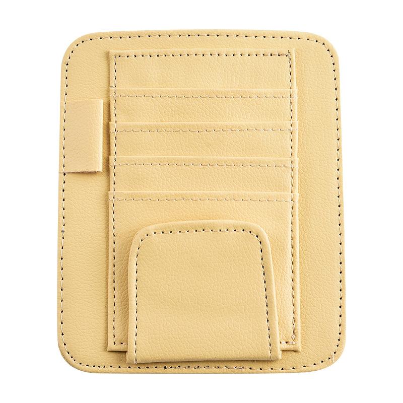 

1Pc Sun Visor Multifunction PU Car Card Package Holder Glasses Storage Pen Organizer Car Hanging Bag Auto Tidying Accessories бежевий