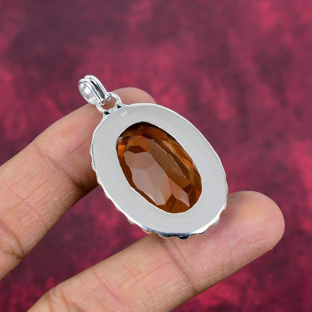 Citrin anheng, 925 Sterlingsølv edelstensmykke, Håndlaget anheng, Til Thanksgiving