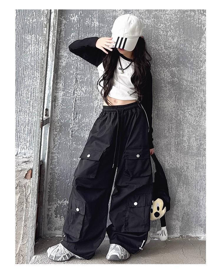 2025 Neue Mädchen Cargo-Hose mit weitem Bein: Stilvolle Herbst-Streetwear für große Kinder