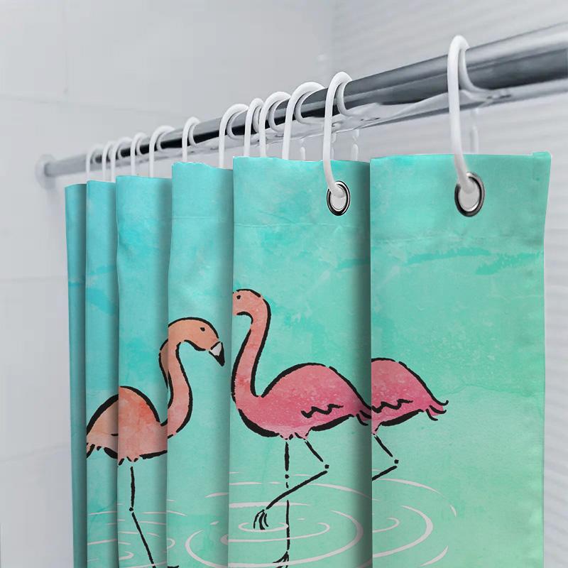 Colorful Flamingo Shower Curtain Personalized with Name and Initials for Bathroom Decorations