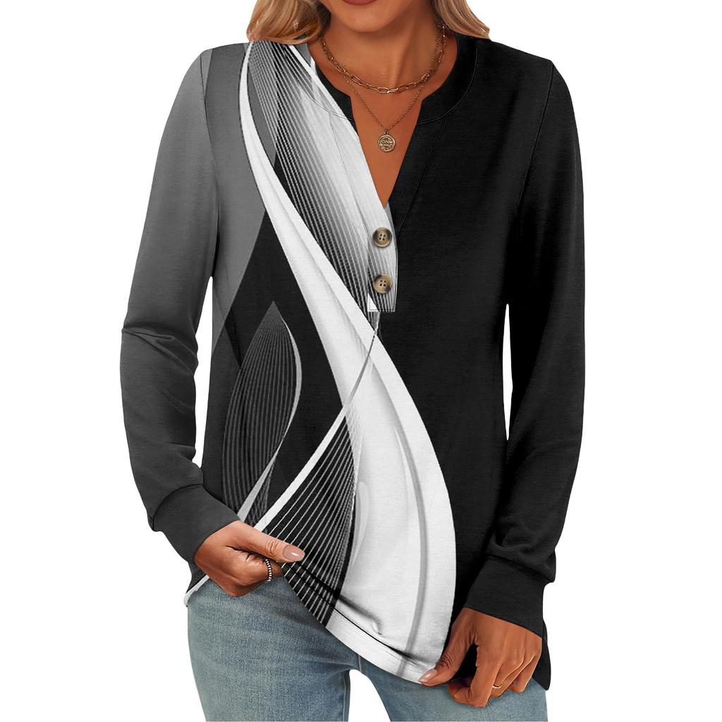 T-shirt à manches longues imprimé décontracté pour femme