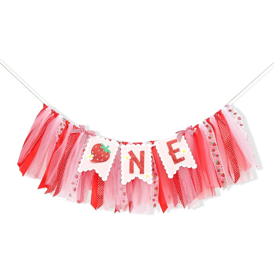 Strawberry One High Chair Banner - Strawberry 1st Party Decoration,Berry First High Chair Garland,Highchair Banner 1st Birthday Girl