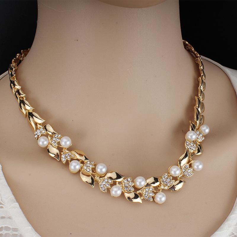 Bridal Banquet Dress Jewelry Imitation Pearl Necklace Earrings Two-piece Set