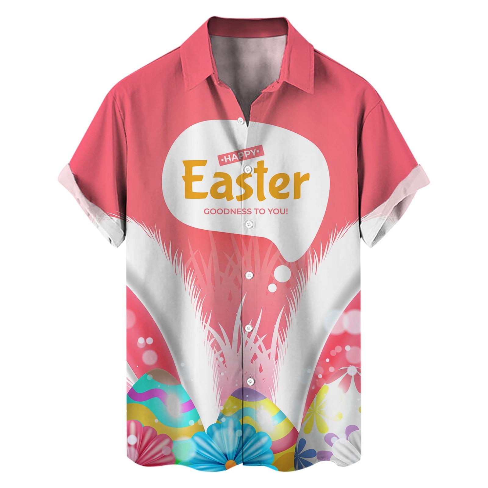 Fashion human Nieuw shirt Pasen elementen 3D digitale print heren losse trend korte mouw shirt XXL