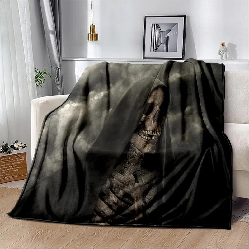 D Grim Reaper Skull Gothic Soft Plush Flannel Throw Blanket for Bedroom Living Room Sofa Picnic Kids