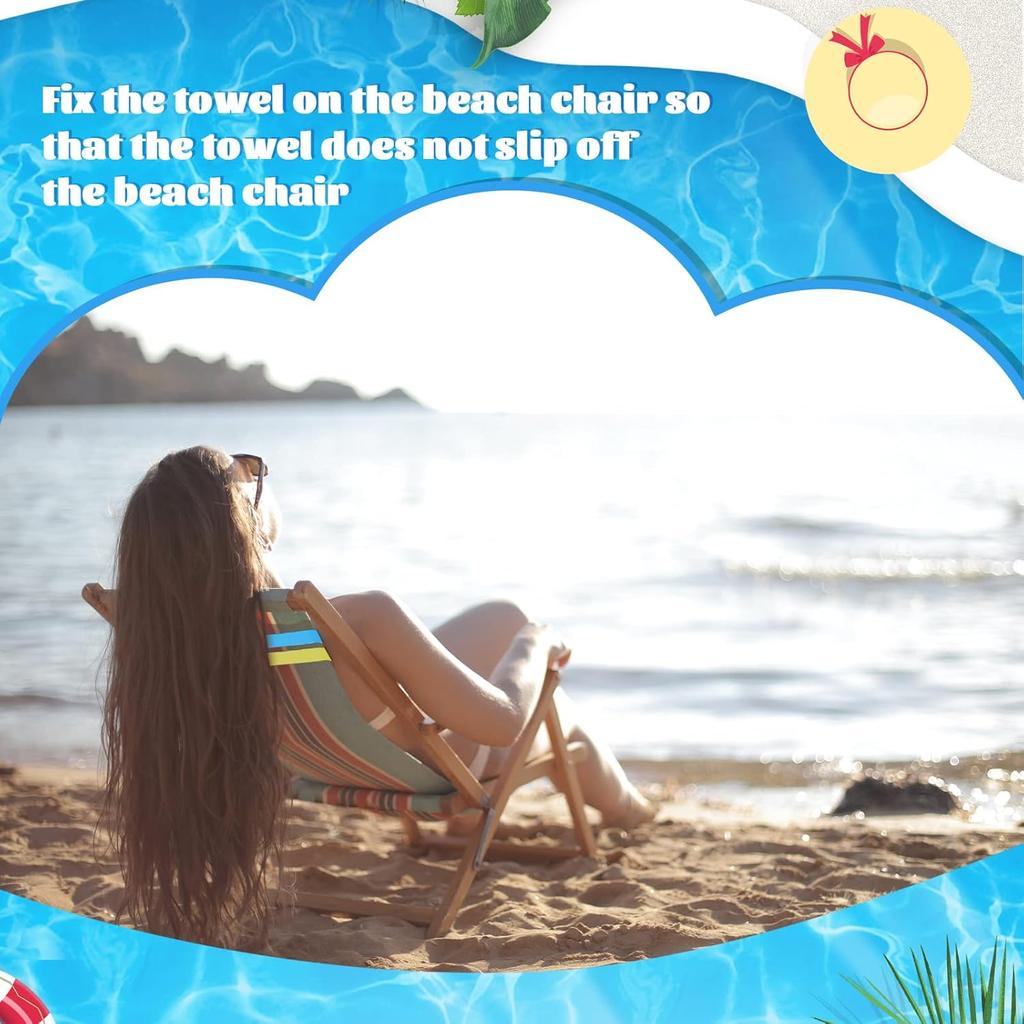 6 Pack Towel Bands for Beach Chair, Windproof Rubber Beach Towel Clips Bands, Stretchable Colorful Chair Silicone Holder for Swimming Pool Cruise (6