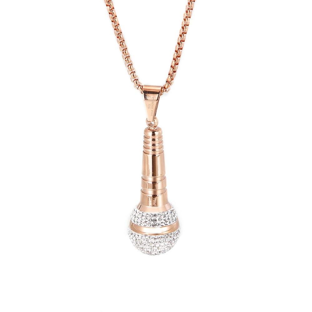 Kalen Hip Hop Trend Microphone Pendant Charm Men's Necklace Party Gift Zircon Stainless Steel Jewelry