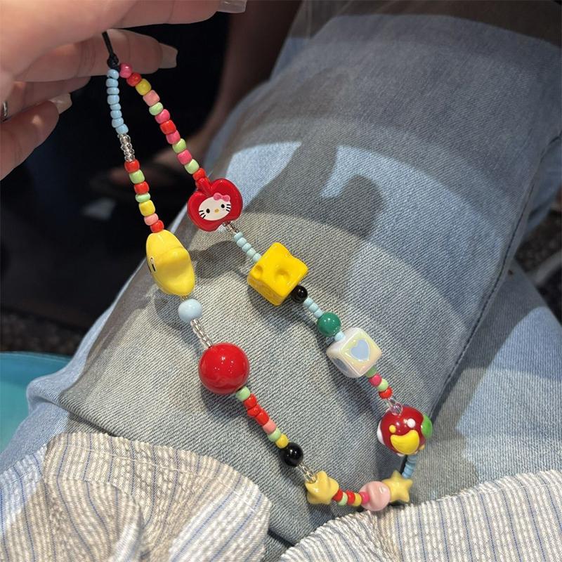 

Каваи Милый Hello Kitty Расписные Бусины Цепочка для Телефона Шарм Sanrio Брелок Сладкая Девушка Защита от Потери Наручный Ремешок Браслет Декор для Сумки
