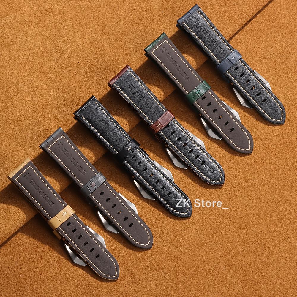 High Quality Genuine Leather Watch Strap 20mm 22mm 24mm 26mm Men Watchband Black Brown Blue Cowhide Leather Wristband Matte Belt
