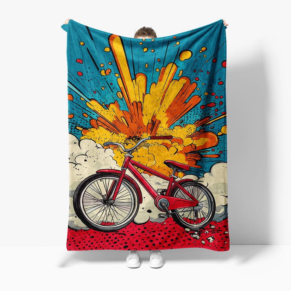 

Cartoon Kids Children Red Bicycle Blanket Soft Fleece Throw Bedding for Boys Girls Gift 75x100cm