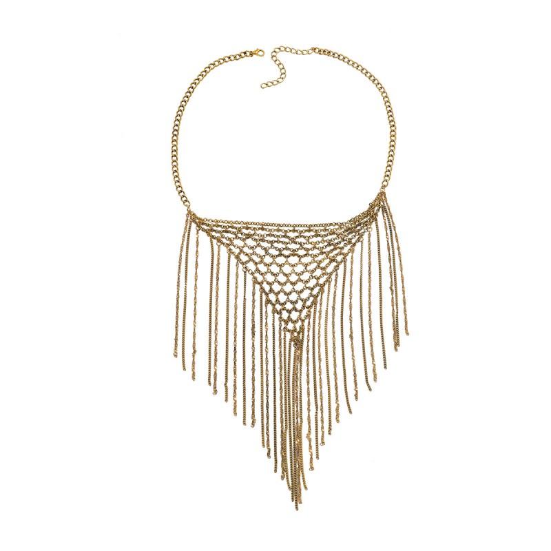 Layered Tassel Geometric Pendant Necklace Women Zinc Alloy Chain Boho Chic Statement Jewelry Gold