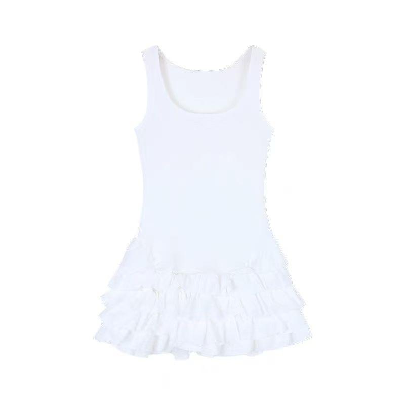 White Spice Girl Dress Female Summer Slim Cake Dress Waist Temperament Vest Suspender Short Skirt Splicing Skirt