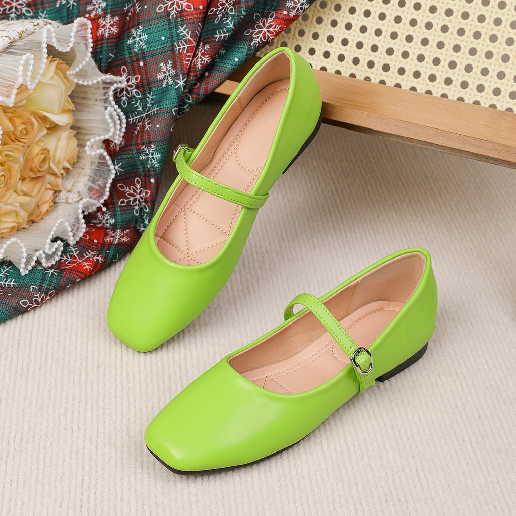 Fashion Flat Shoes for Women 2025 Spring and Autumn French Square Toe Silver Mary Jane Plus Size Women's Shoes Zapatos Mujer ladies