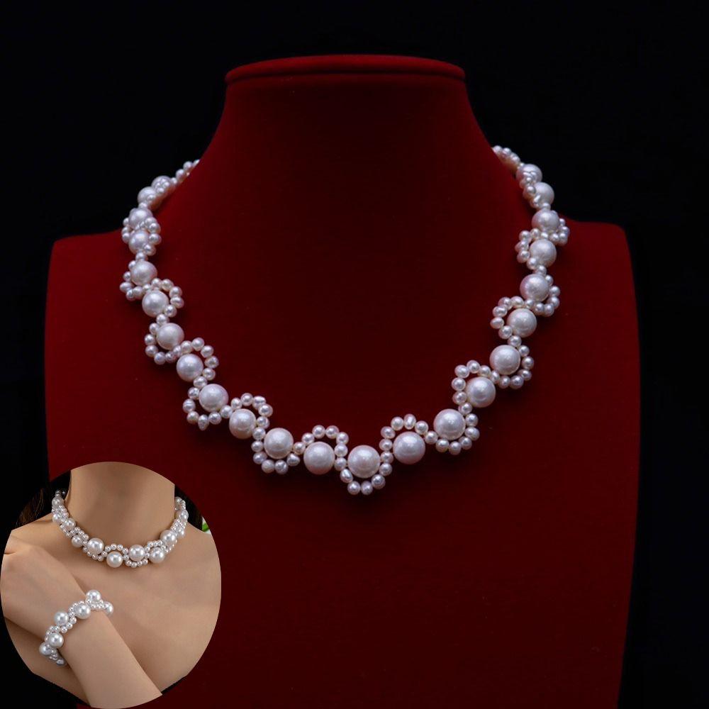 Light Luxury Pearl Necklace Bracelet Set Chain Choker Women Jewelry Set  Wedding