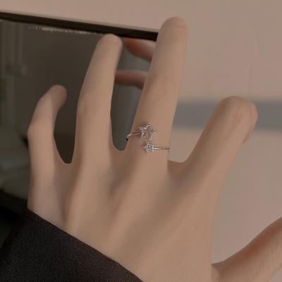Hollow-Out Diamond-Set Star Ring, Simple And Fashionable Meteor Gemini Star Opening, Sweet And Delicate Little Star Wish Index Finger Ring