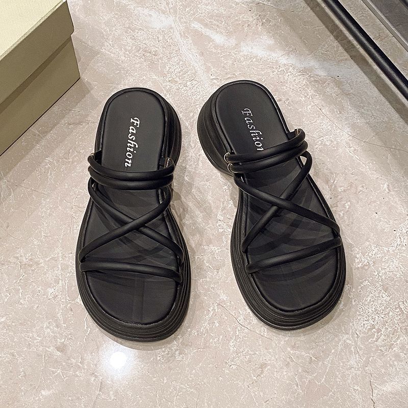 Summer muffin platform high-heeled cool slippers women's beach 2025 new wear Roman sandals one-word with skirt