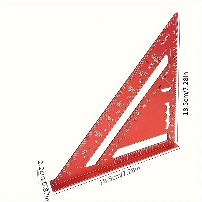 Red Lightweight 7-inch Metric Precision Square Ruler Marking Measuring Tool, 90 Degree Thick Aluminum Alloy Triangle Plate