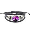 Black Leather Bracelet Wolf Head Glass Metal Buckle Punk Jewelry Weave Multilayer Bracelet Charm Wo