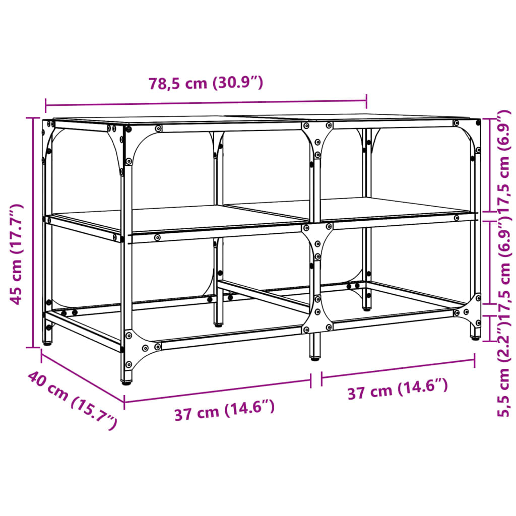 Glass Top Coffee Table Transparent 78.5 x 40 x 45 cm Steel