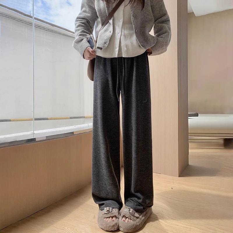 Autumn Winter Solid Color Loose Casual High Waist Wide Leg Pants Women Simple All-match Straight Trousers