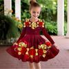 Vestito Casual da Bambina con Stampa Floreale 3D, Girocollo, Manica Lunga, Vestito da Principessa per Bambini