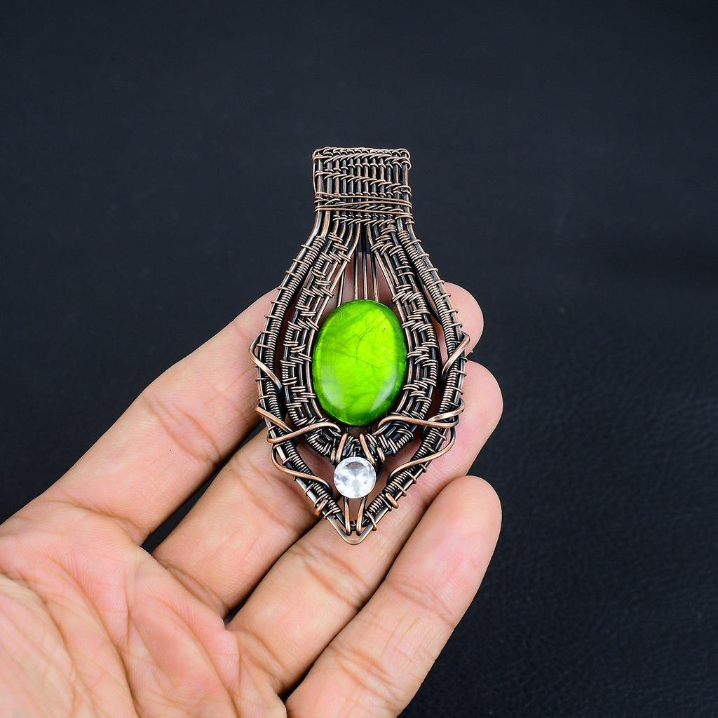 Green Flash Labradorite Pendant Gemstone Jewelry, 999 Copper Wire Wrapped Pendant, Handmade Jewelry Birthstone Pendant, Gift For Him