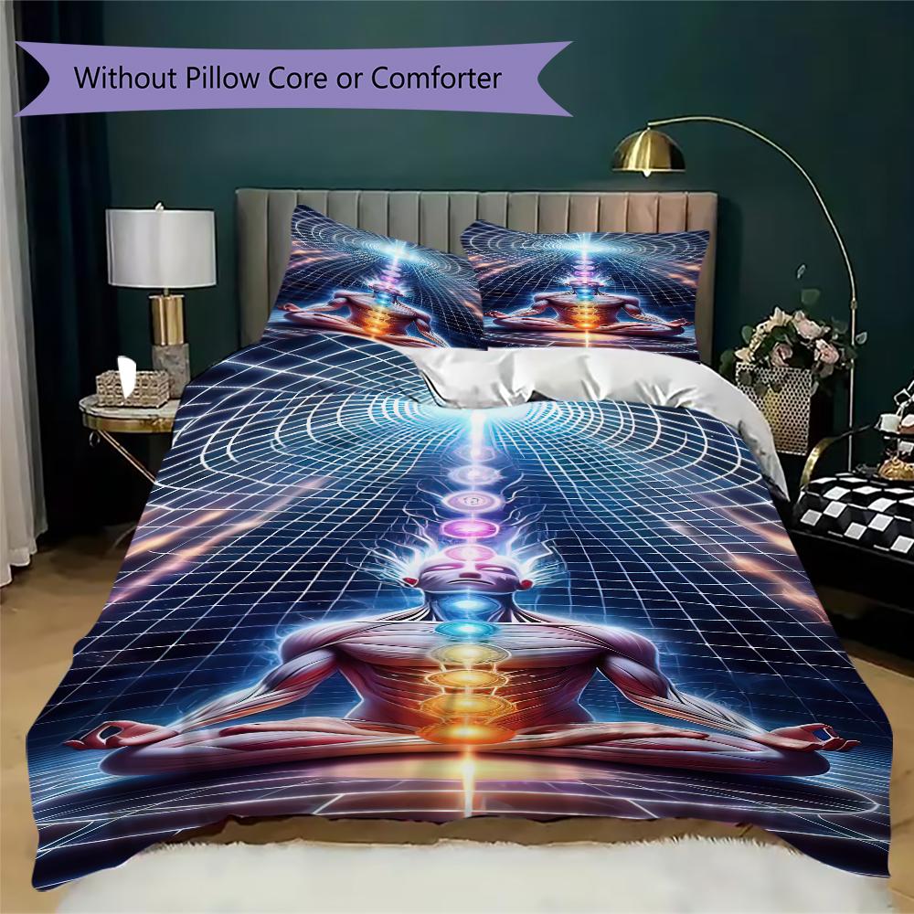 1PC Chakras Theme Bedding Quilt Set Quilt Cover Pillowcase Home Decoration Birthday Gift (1 * duvet cover + 2 * pillowcase, without core)A11