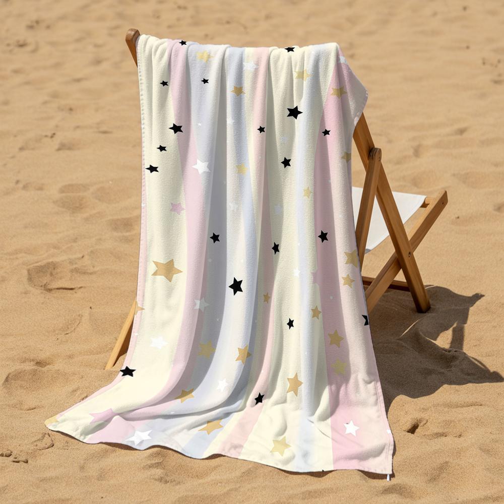 Pastel Striped Star Cartoon Anime Beach Towel Microfiber Quick Dry Super Absorbent Soft Bath Towel for Kids Adults Travel
