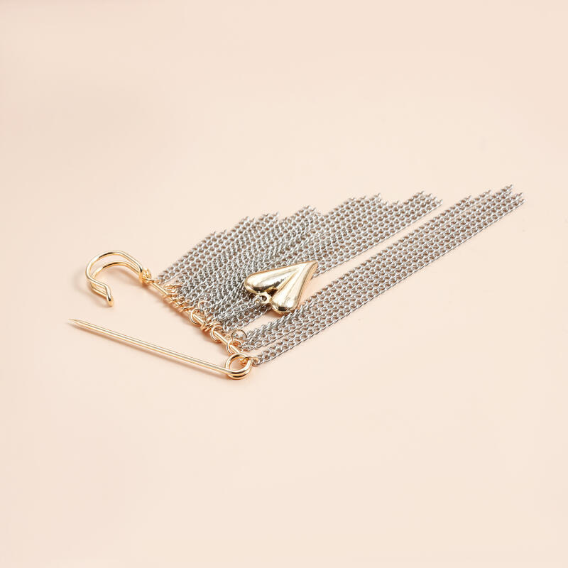 Exaggerated Multi Layer Chain Tassel Brooch for Women Men Punk Metal Heart Tassel Brooches Suit Jeans Jewelry Accessories