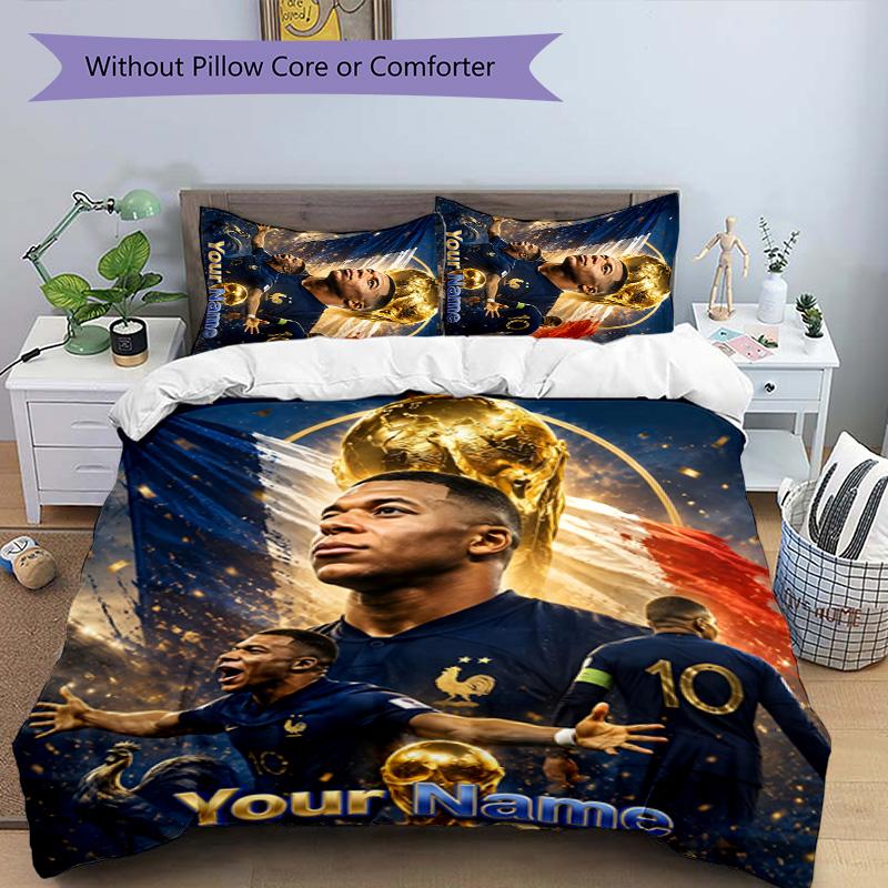 3pcs M-Mbappe Cover Set - Personalized Name, HD Printed Bedding with 1 Cover and 2 Pillowcases - Perfect for Home Decor, Easy Care