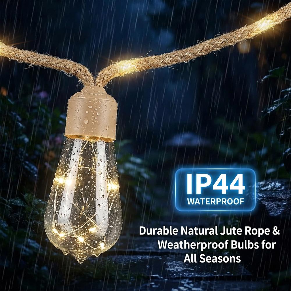 10/8/5m Solar String Light Copper Wire Light, 8-mode, Dimmable, Remote Control, Suitable for Garden Decoration, Hemp Rope Light String