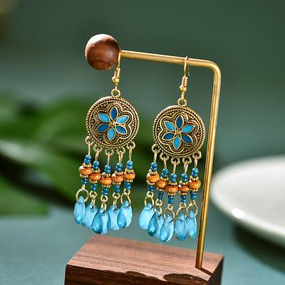Ethnic Retro Flower Boho Jewelry Earrings Women Vintage Beaded Tassel Earring