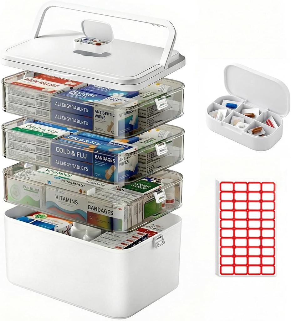 4-Tier Medicine Storage, Medicine Cabinet Medicine Box with Handle