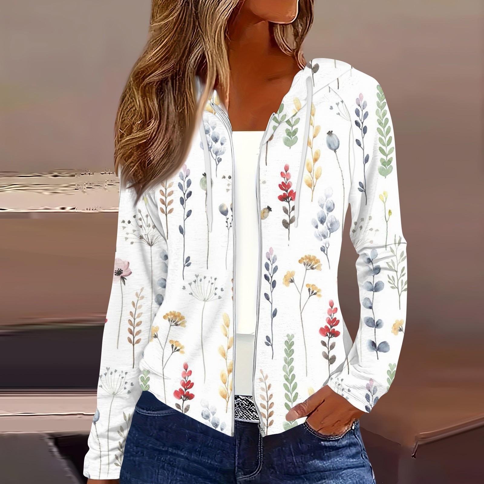 Женская мода повседневная застежка-молния с капюшоном и принтом с длинным рукавом — фото 19