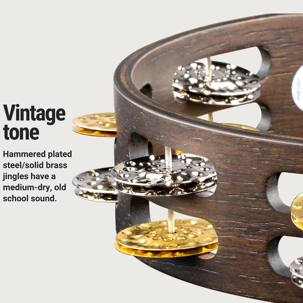MEINL Percussion Vintage Wood Tambourine Dual-Alloy Jingles TA2VM-WB