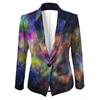 Womens Gradient Starry Sky Print Blazer Slim Fit Business Casual Jacket With Notched Lapel Single Button