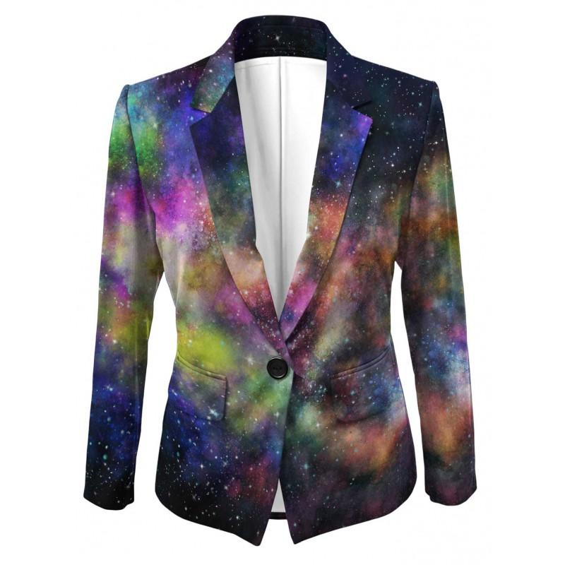 Womens Gradient Starry Sky Print Blazer Slim Fit Business Casual Jacket With Notched Lapel Single Button