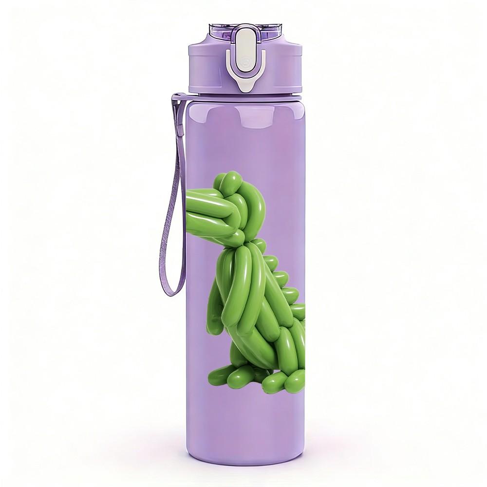 1PC Green Crocodile Cartoon 750ml Color Plastic Sports Water Bottle Leakproof Flip Straw Lid Suitable for Sports Office Home Use