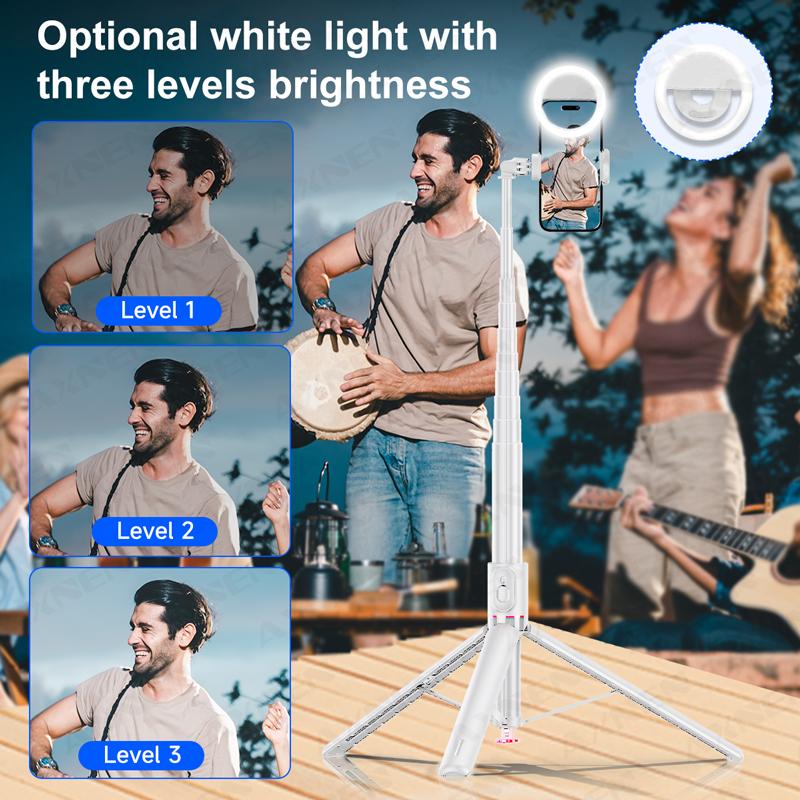 White Selfie Stick Tripod Portable 70 Inch All-in-one Auto Pop Open Wireless Bluetooth Magnetic Remote Control Smartphone Stand 7