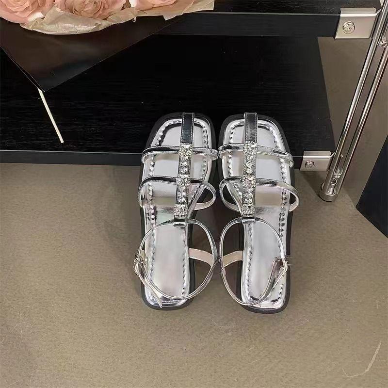 

Нишевые серебристые босоножки со стразами, темпераментные, новинка, фея, черные, на мягкой подошве, женские модели 35 серебряный