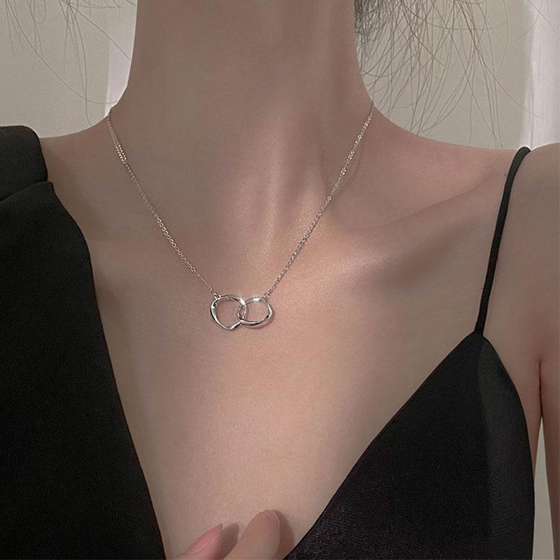 925 Sterling Silver Irregular Circle Necklace Simple Female Clavicle Chain Necklace Daily Jewelry