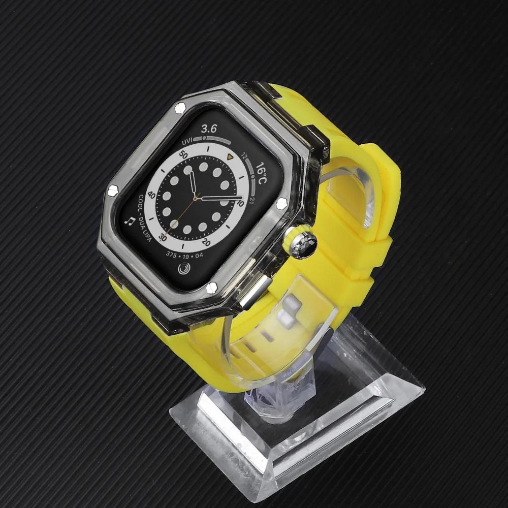 Silicone Strap+ Transparent Case for Apple Watch ultra2 49mm 44mm 45mm Sport Band Bezel for iwatch series 9 8 7 SE 6 5 4 Mod Kit