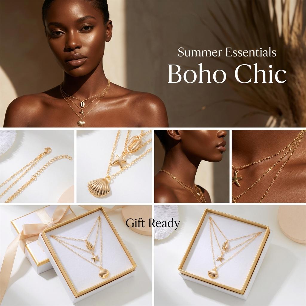 Bohemian Summer Starfish Shell Pearl Pendant Necklace for Women Trendy Gold Color Layered Chain Choker Beach Party Jewelry Gifts