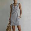 Women's Color Sleeveless Loose Fit Cowl Neck Dress for Casual Daily Wear