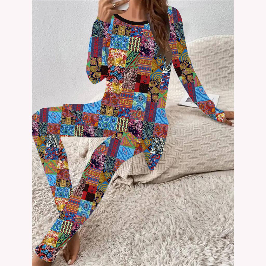 Euroamerikanische Mode 3D Leopardenmuster Damen Vier-Jahreszeiten Langarm T-Shirt + Lange Hose Zweiteiliges Set. Perfektes Geschenk zum Valentinstag